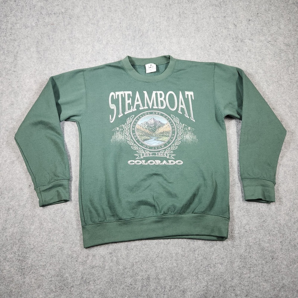 Prairie Mountain Sweatshirt Mens Small Steamboat Colorado Green Long Sleeve Crew